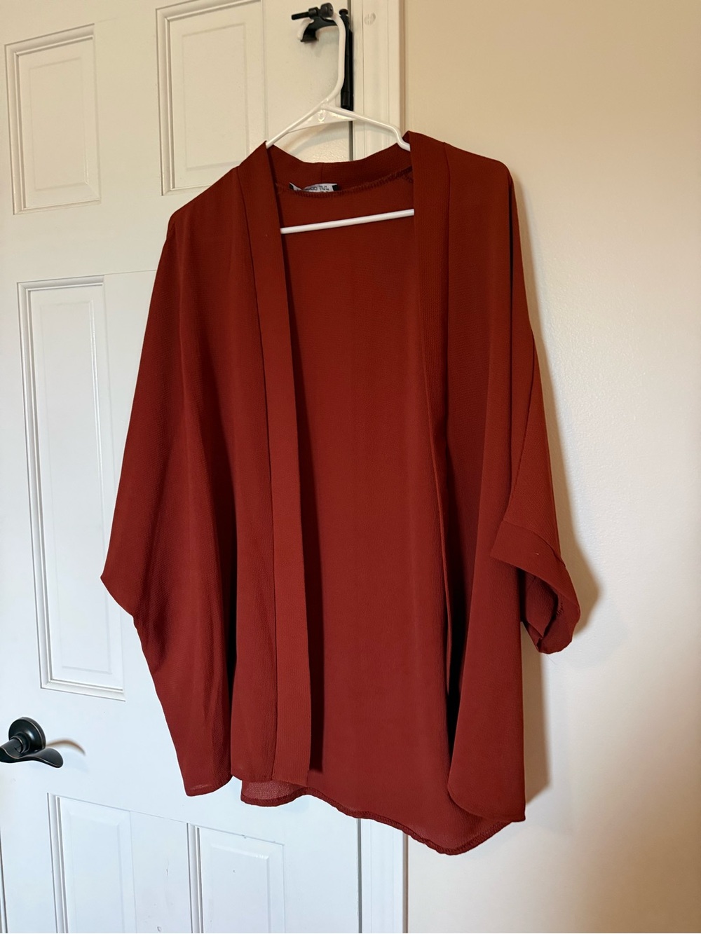 Boohoo Open-Front Kimono Cardigan in Rust